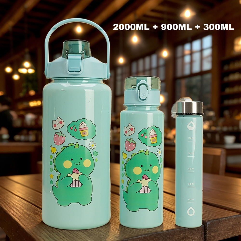 1 set/Botella agua plástico gran capacidad 2L+900ML+300ML,para deportes al aire libre, camping y senderismo, portable y bonita Copa de agua de plástico