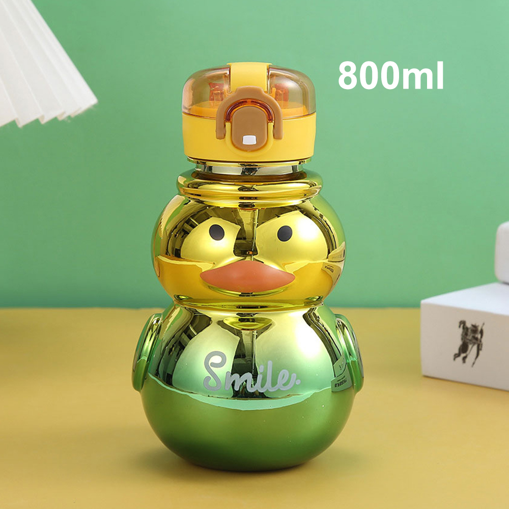 800 ml Botella agua plástico portátil gran capacidad con pajita, botella agua deportiva con dibujos animados, correa hombro ajustable