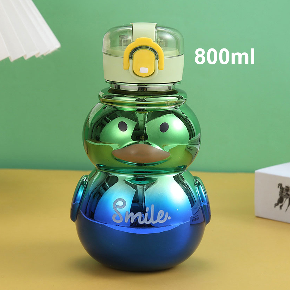 800 ml Botella agua plástico portátil gran capacidad con pajita, botella agua deportiva con dibujos animados, correa hombro ajustable