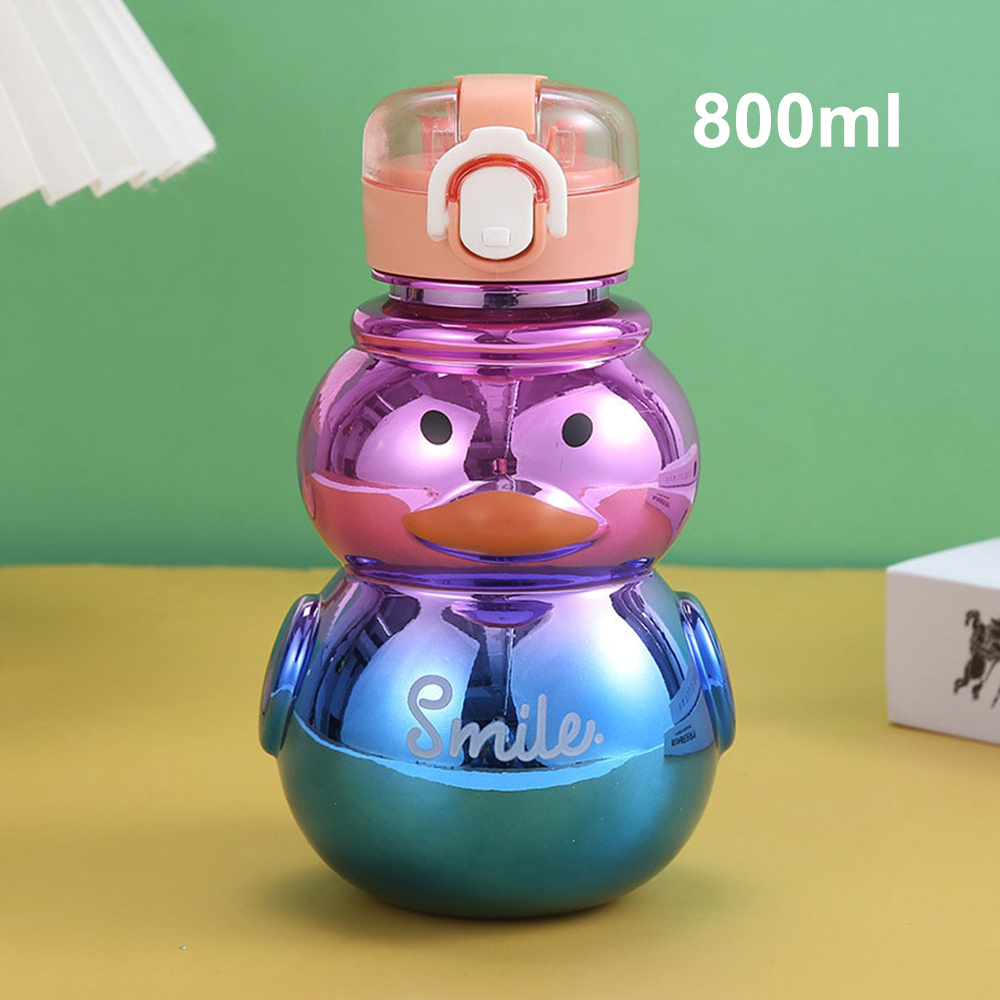 800 ml Botella agua plástico portátil gran capacidad con pajita, botella agua deportiva con dibujos animados, correa hombro ajustable