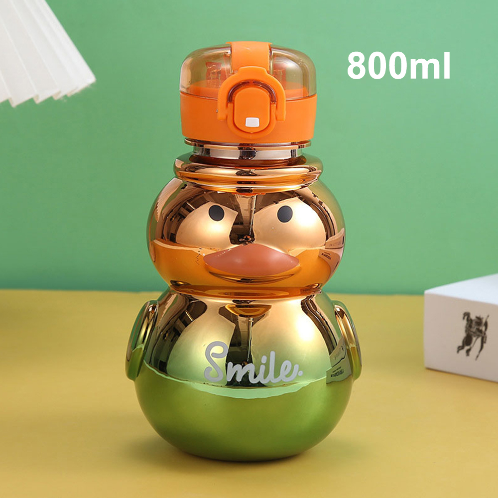 800 ml Botella agua plástico portátil gran capacidad con pajita, botella agua deportiva con dibujos animados, correa hombro ajustable