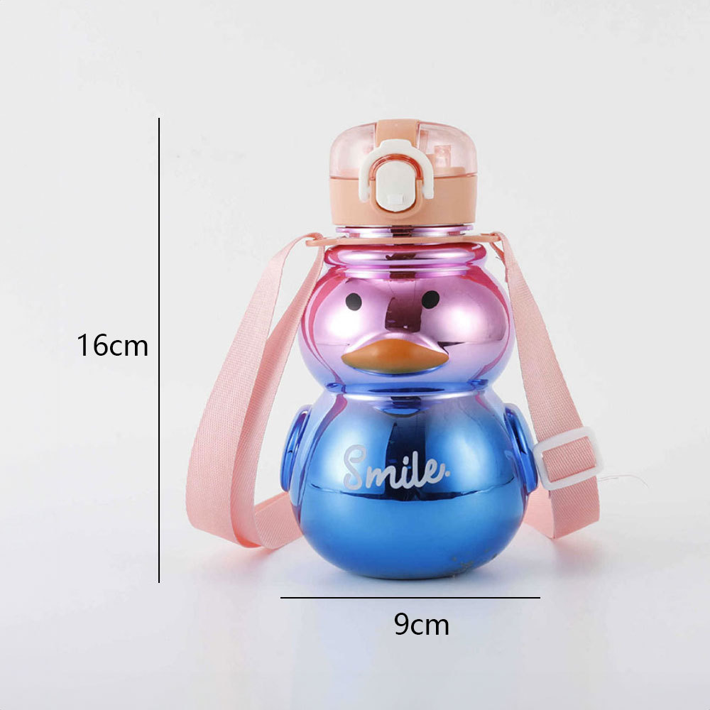 800 ml Botella agua plástico portátil gran capacidad con pajita, botella agua deportiva con dibujos animados, correa hombro ajustable