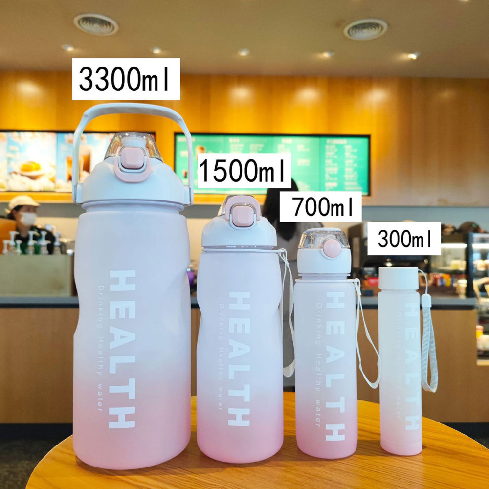 Juego 4 botellas agua de plástico PP, a prueba de fugas y duraderas, 2000 ml + 1500 ml + 700 ml + 300 ml