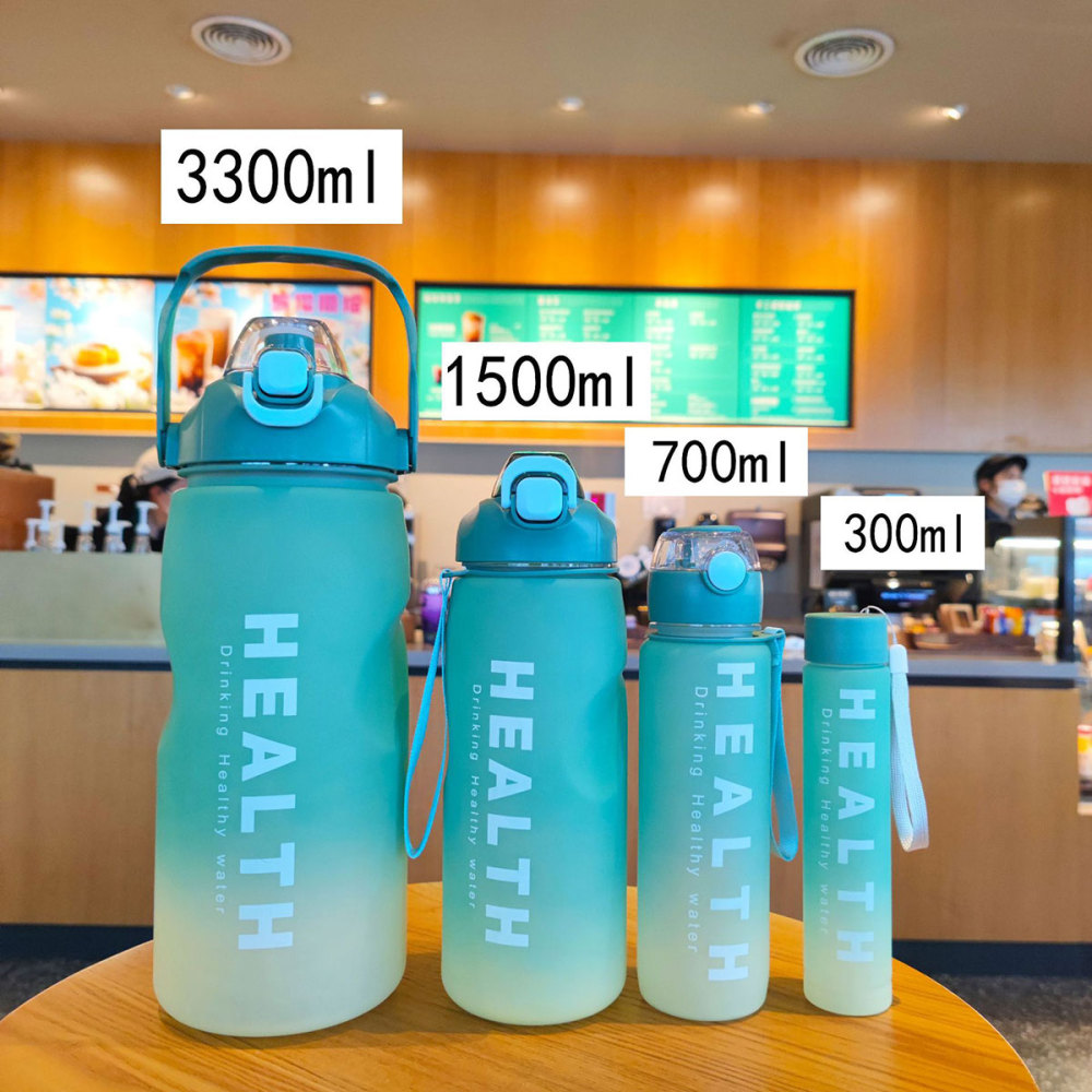 Juego 4 botellas agua de plástico PP, a prueba de fugas y duraderas, 2000 ml + 1500 ml + 700 ml + 300 ml