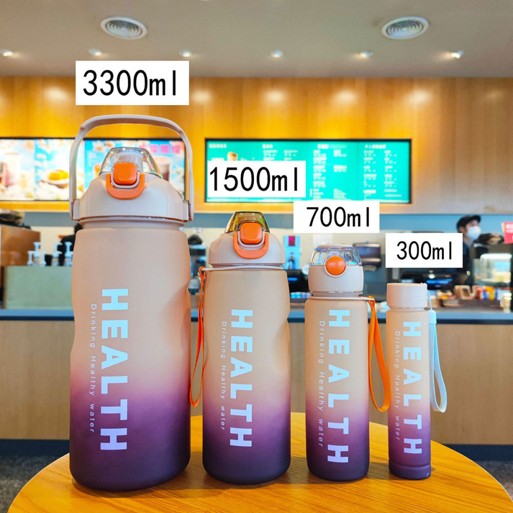 Juego 4 botellas agua de plástico PP, a prueba de fugas y duraderas, 2000 ml + 1500 ml + 700 ml + 300 ml