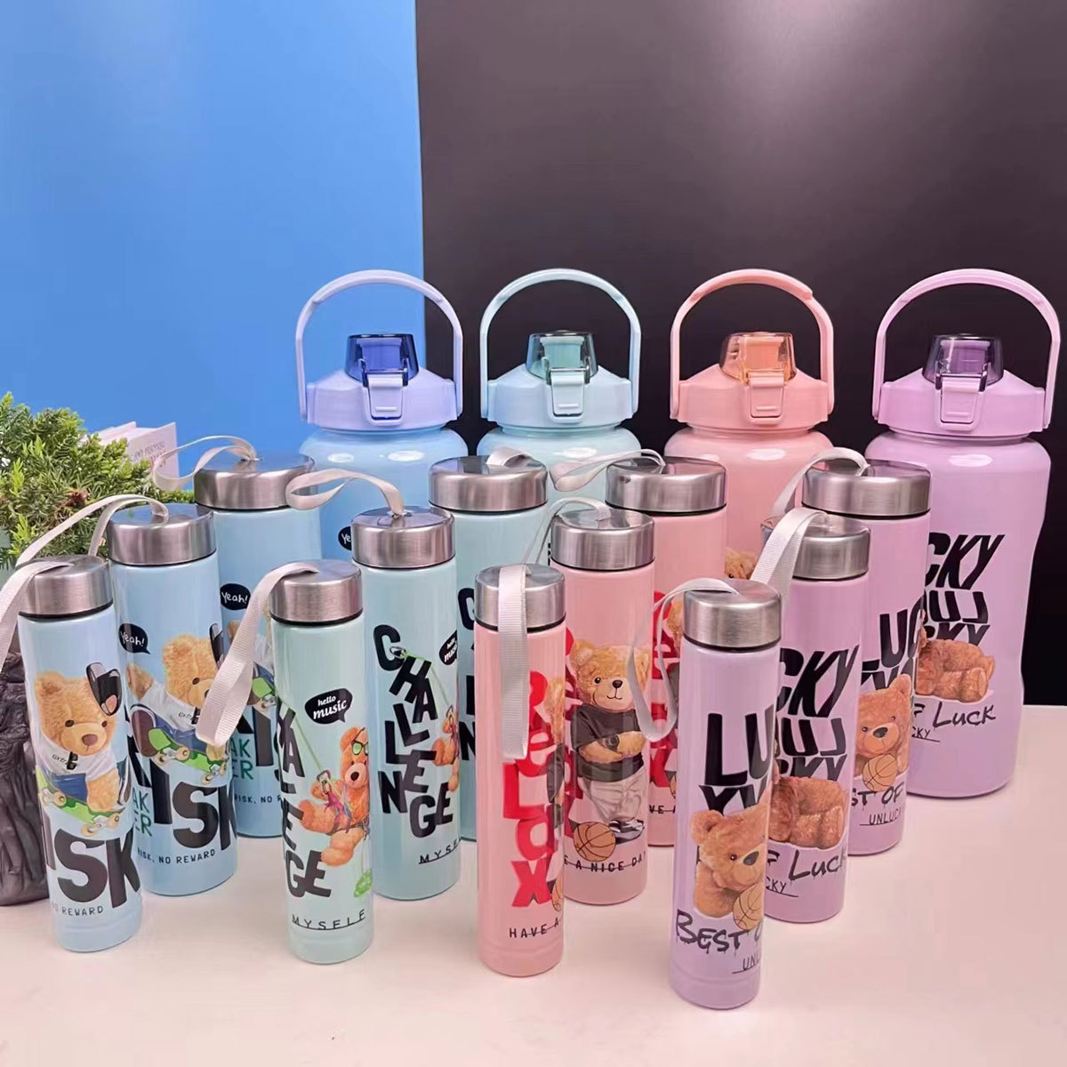 Botellas De Agua Set 4 Piezas 2000ml+700ml+400ml+200ml, adecuado para deportes al aire libre y uso en gimnasios
