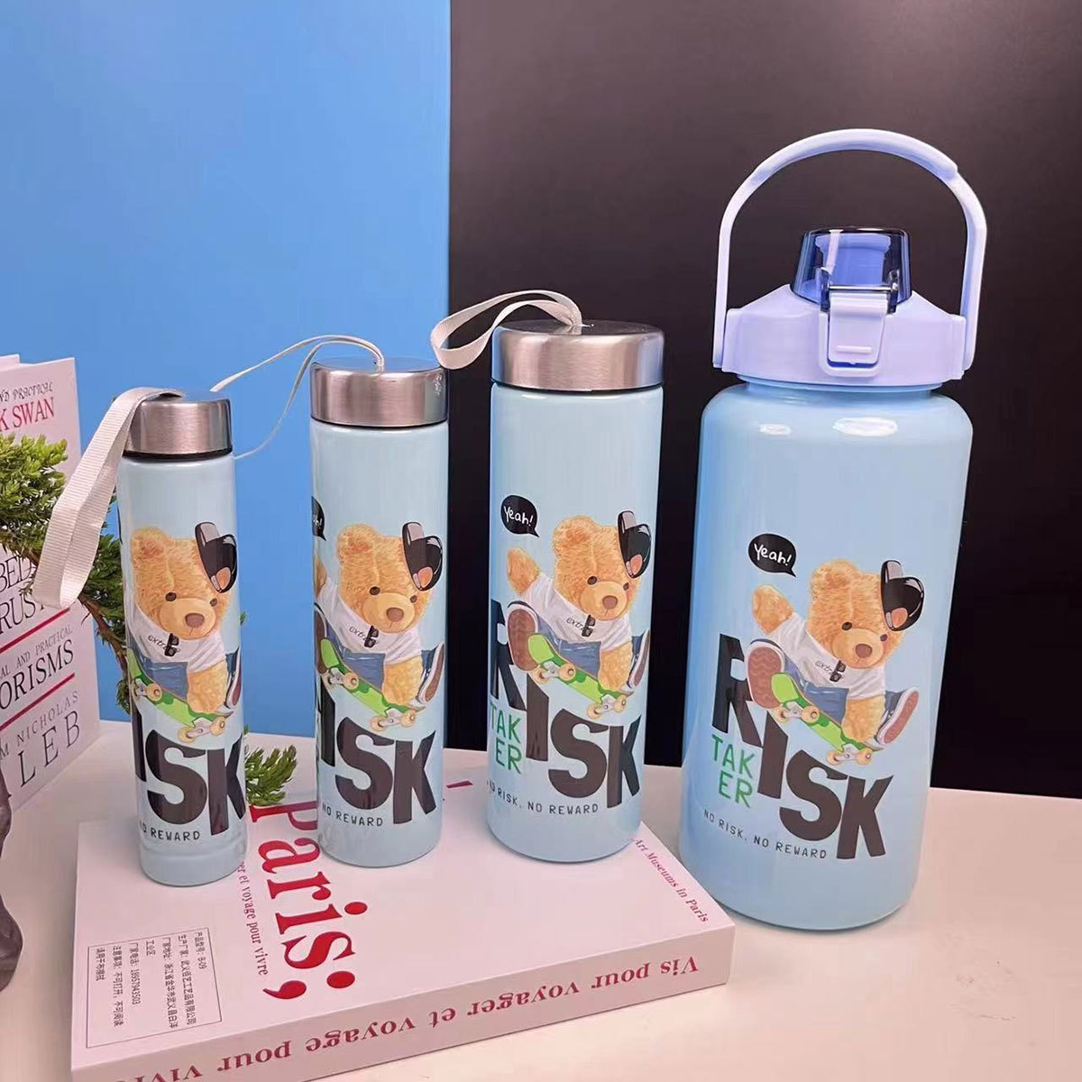 Botellas De Agua Set 4 Piezas 2000ml+700ml+400ml+200ml, adecuado para deportes al aire libre y uso en gimnasios