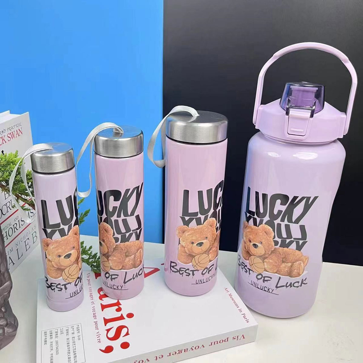 Botellas De Agua Set 4 Piezas 2000ml+700ml+400ml+200ml, adecuado para deportes al aire libre y uso en gimnasios