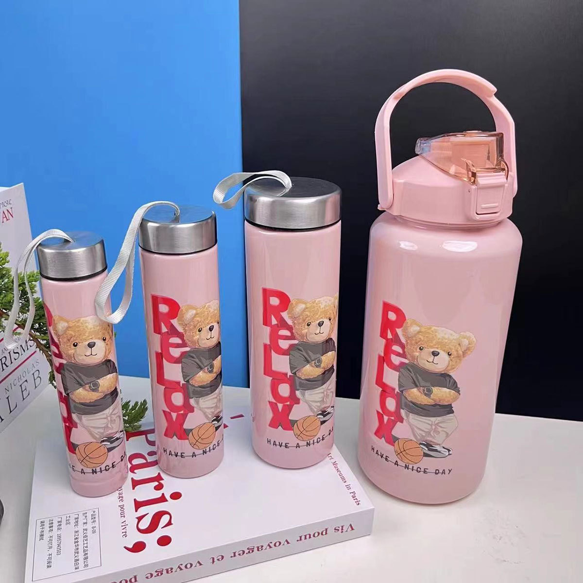 Botellas De Agua Set 4 Piezas 2000ml+700ml+400ml+200ml, adecuado para deportes al aire libre y uso en gimnasios