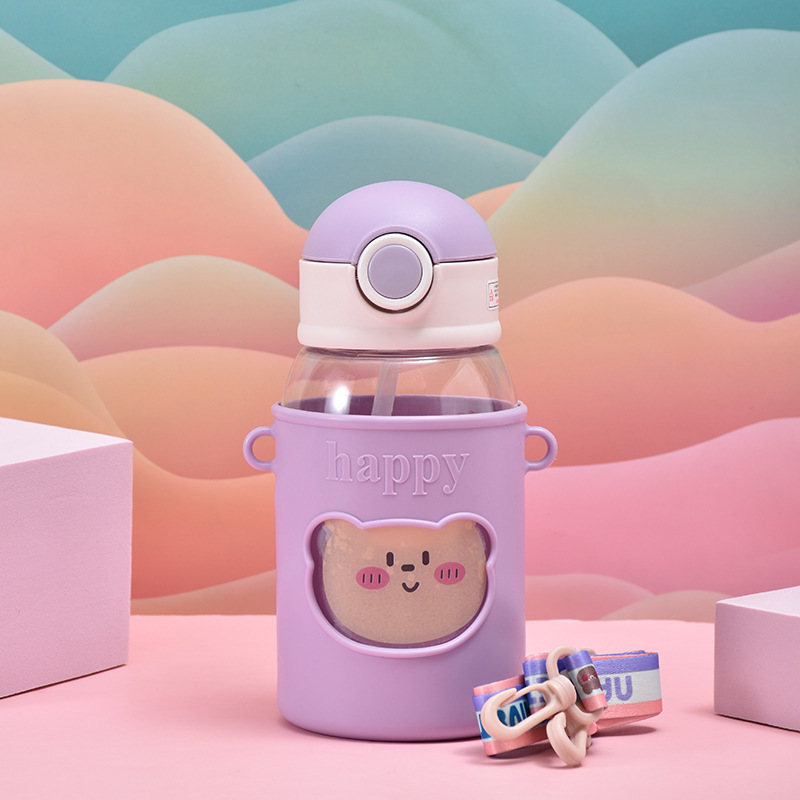 600 ml Vaso de plástico para niños con funda y pajita