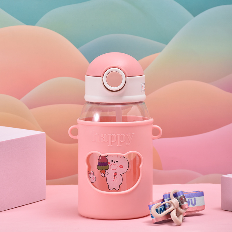 600 ml Vaso de plástico para niños con funda y pajita