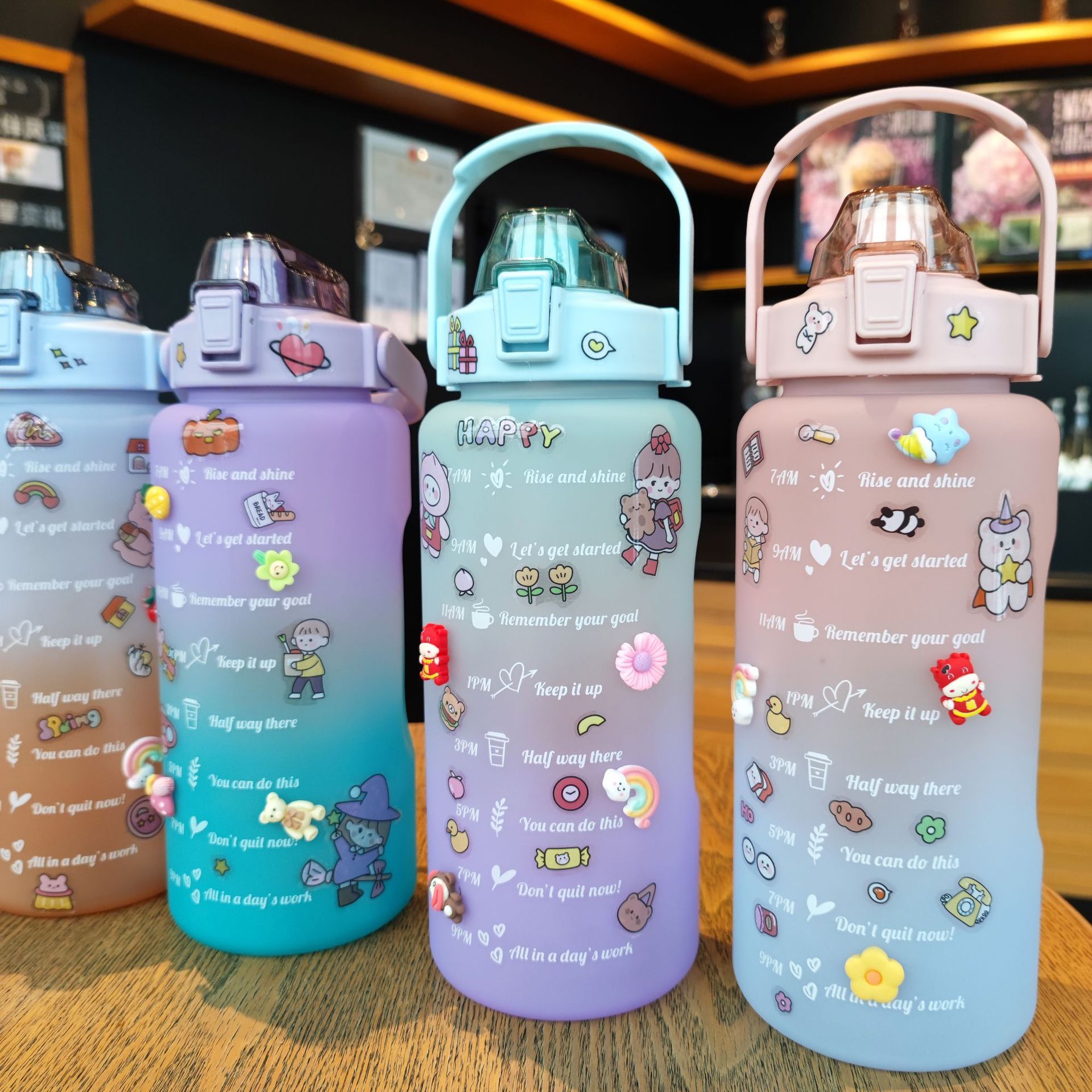 2000ml Botella de agua grande con pajita