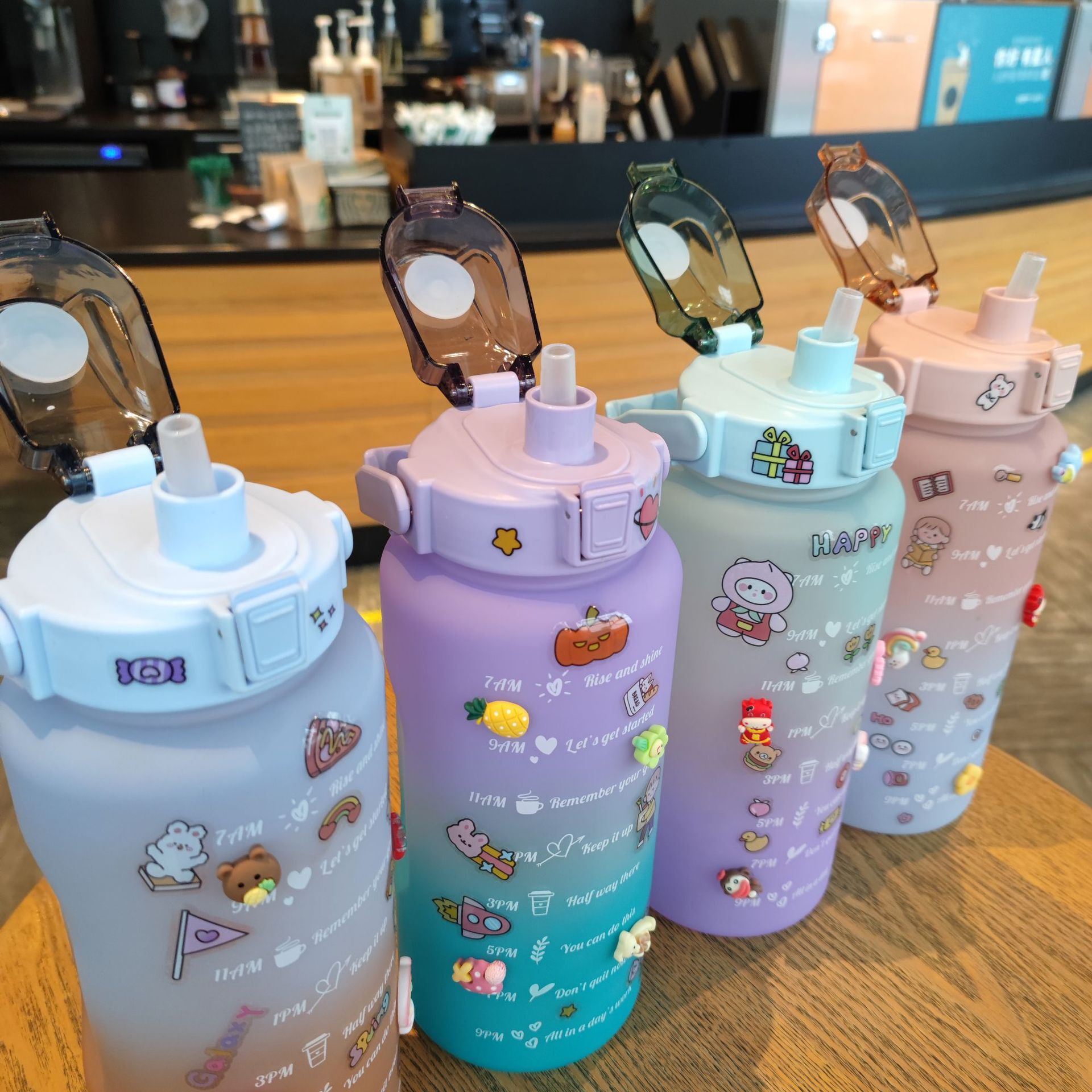 2000ml Botella de agua grande con pajita