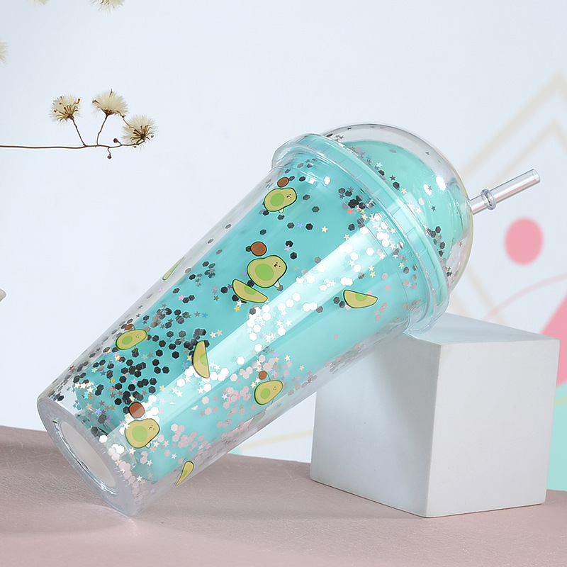 450ml Vaso de plástico con pajita de doble capa y luz