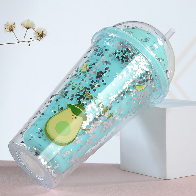 450ml Vaso de plástico con pajita de doble capa y luz