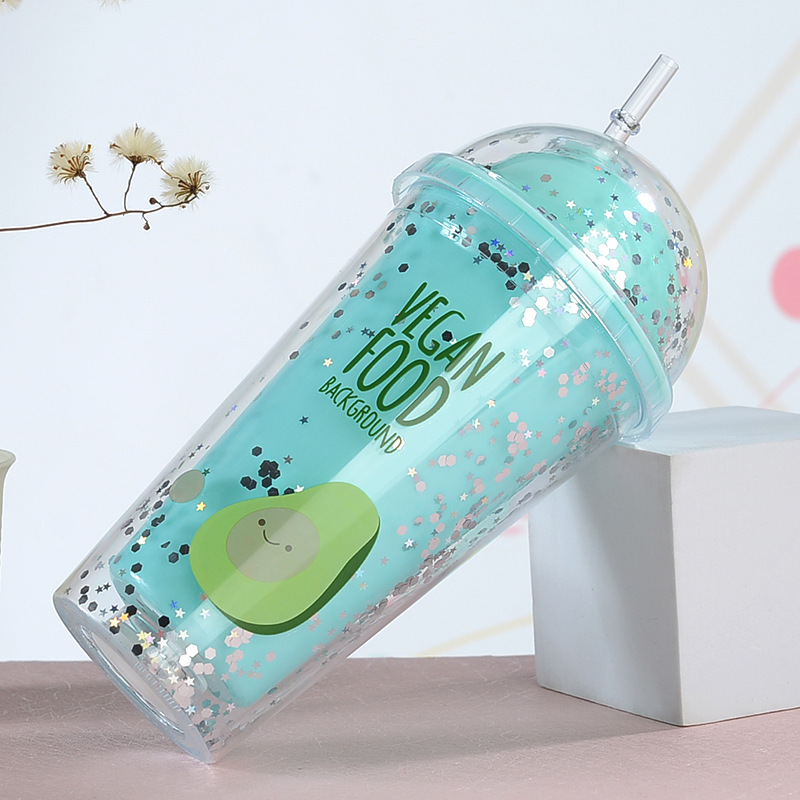 450ml Vaso de plástico con pajita de doble capa y luz