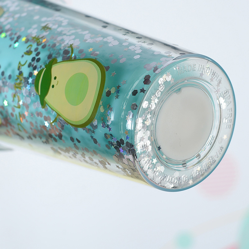 450ml Vaso de plástico con pajita de doble capa y luz