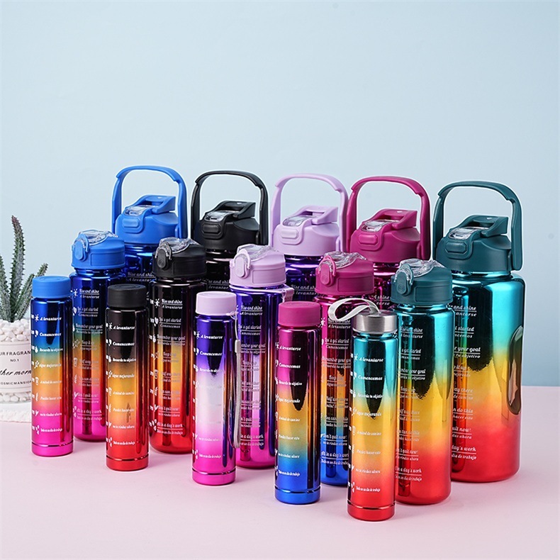 Juego de tres botellas de agua deportivas portátiles para exteriores, 2000 ml + 800 ml + 280 ml