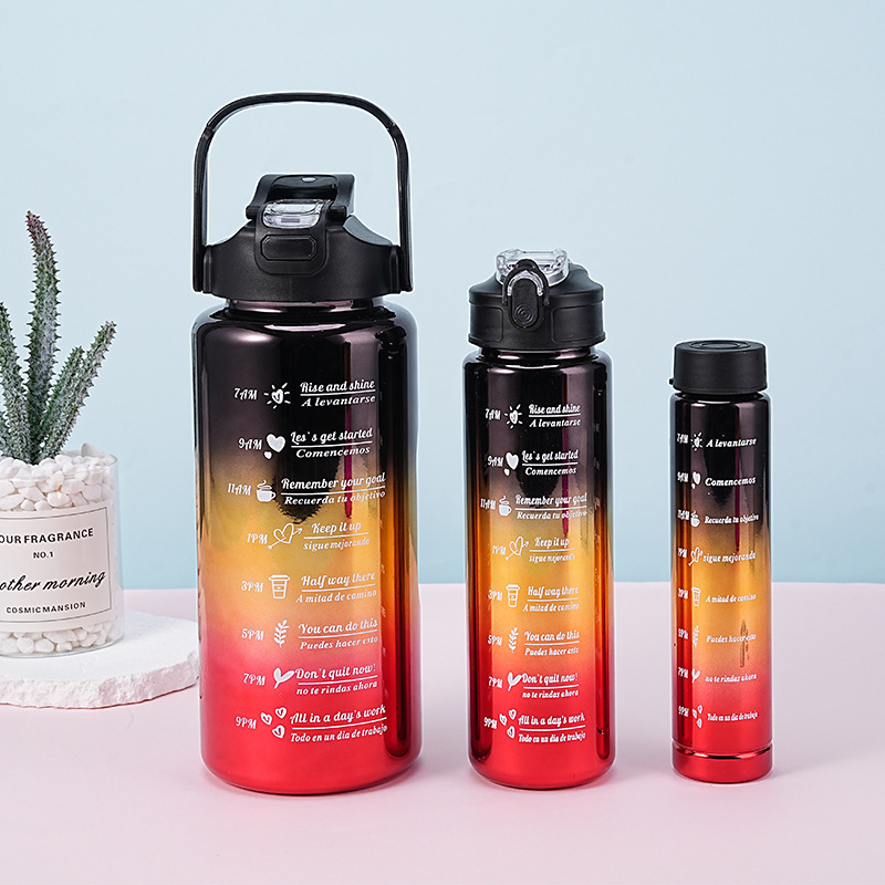 Juego de tres botellas de agua deportivas portátiles para exteriores, 2000 ml + 800 ml + 280 ml