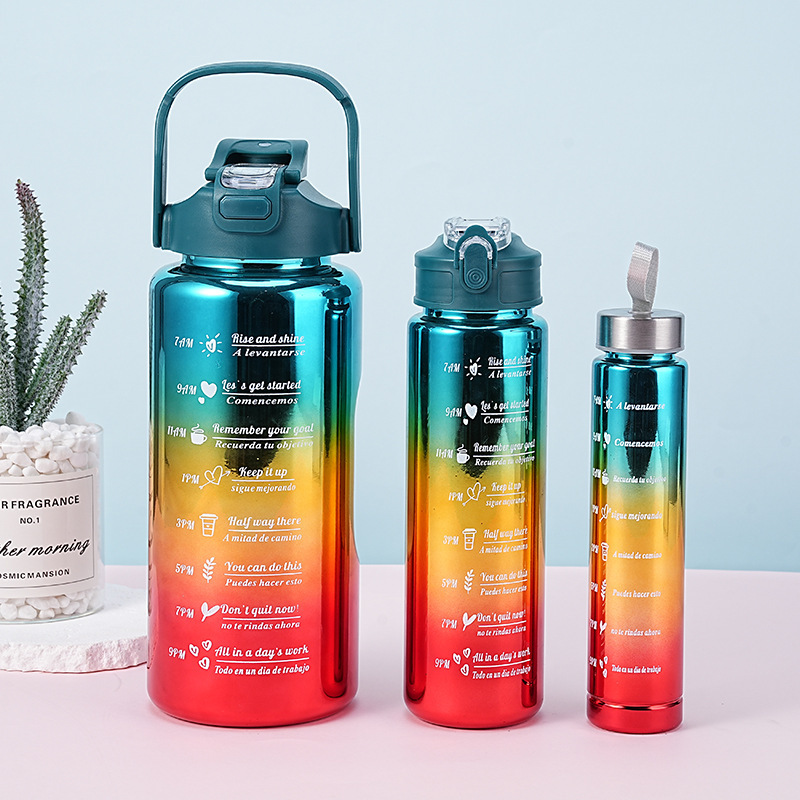 Juego de tres botellas de agua deportivas portátiles para exteriores, 2000 ml + 800 ml + 280 ml