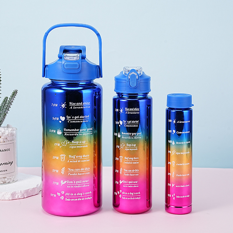 Juego de tres botellas de agua deportivas portátiles para exteriores, 2000 ml + 800 ml + 280 ml