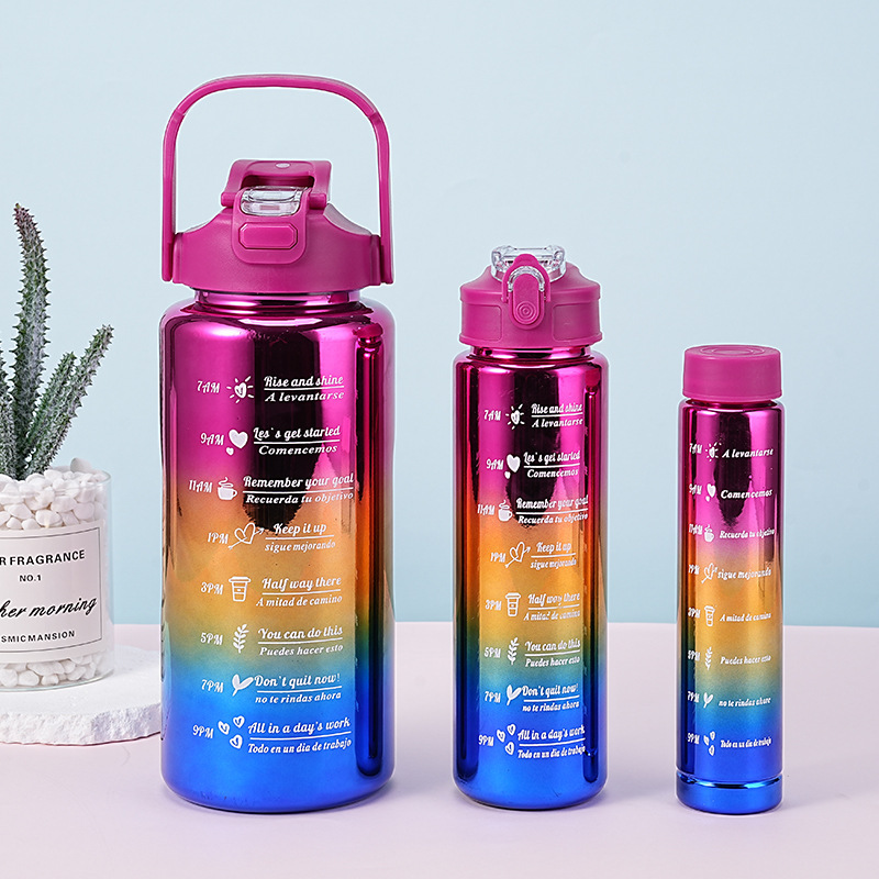 Juego de tres botellas de agua deportivas portátiles para exteriores, 2000 ml + 800 ml + 280 ml
