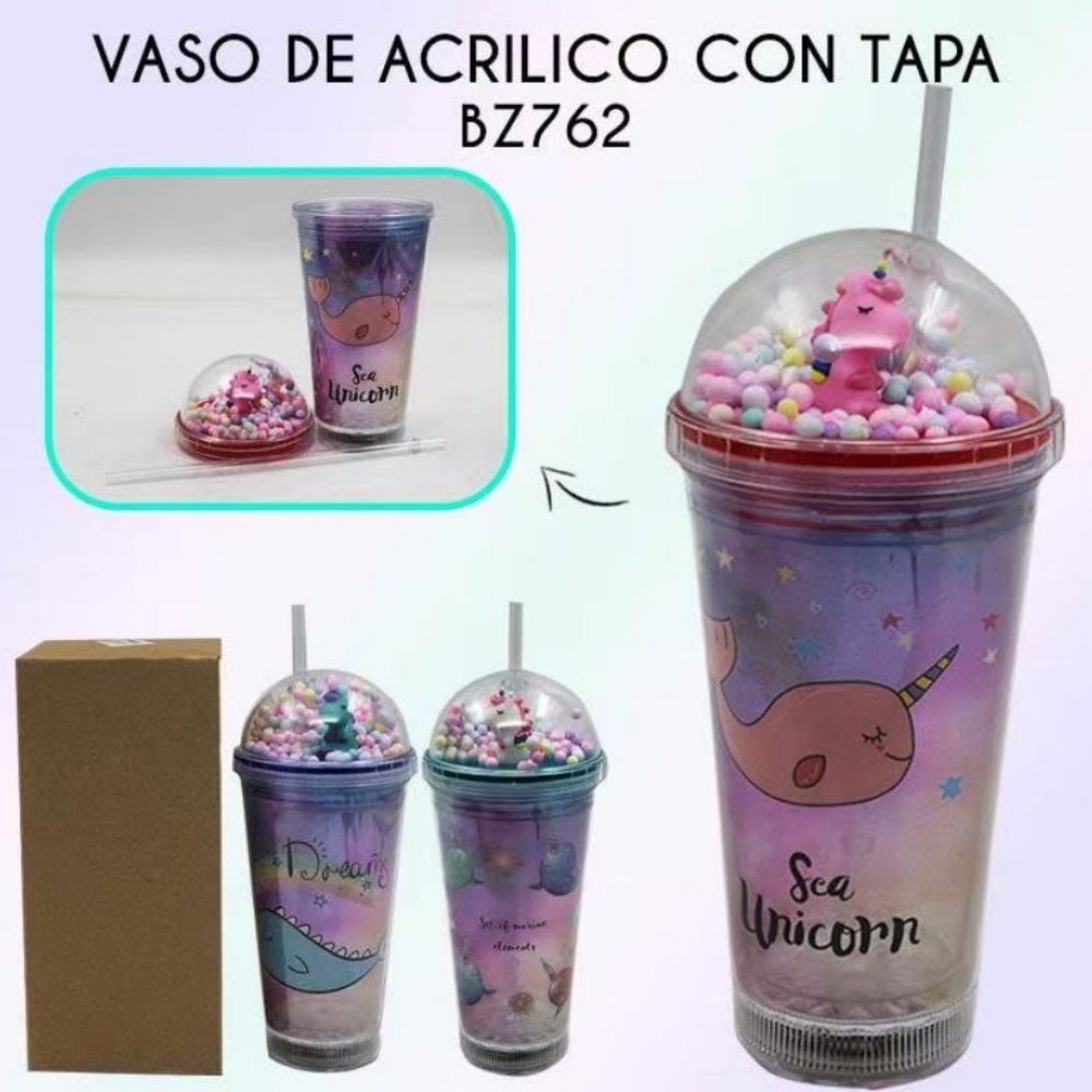 Vaso de agua de 450 ml con tapa y pajita