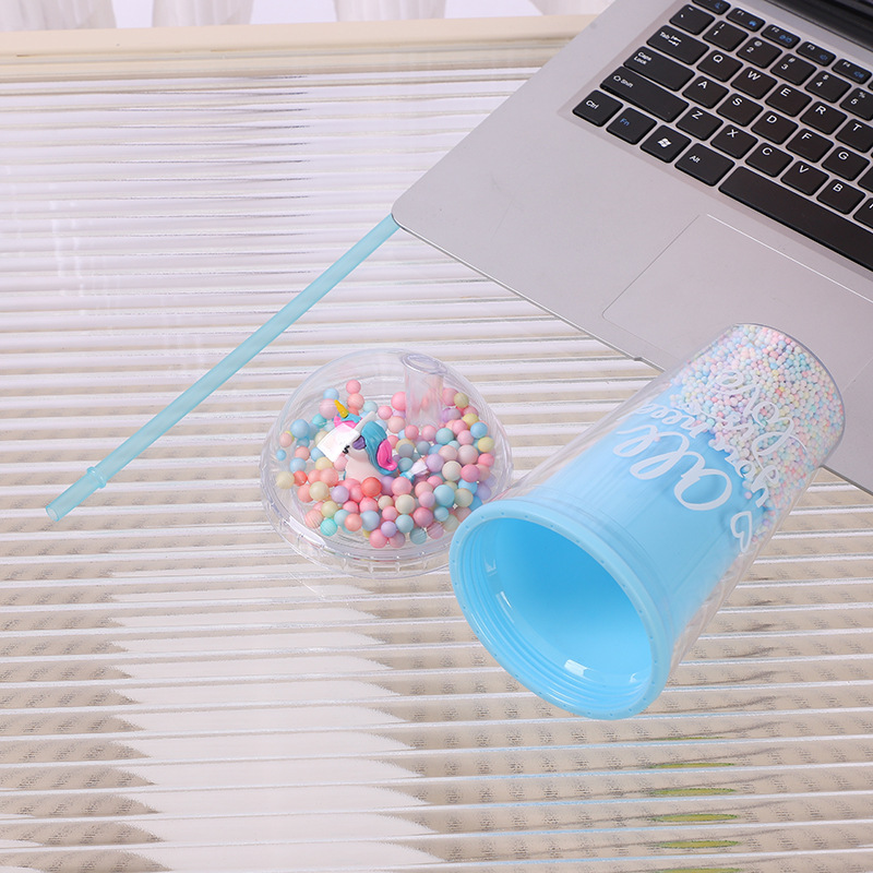 Copa de plástico de doble pared con pitillo de 450 ml