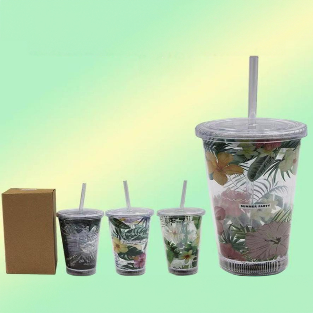 Vaso con pajita de 380 ml con tapa y luz RGB