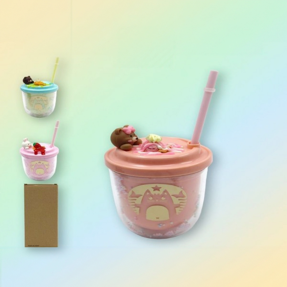 Vaso de dibujos animados de 430 ml con pajita y tapa