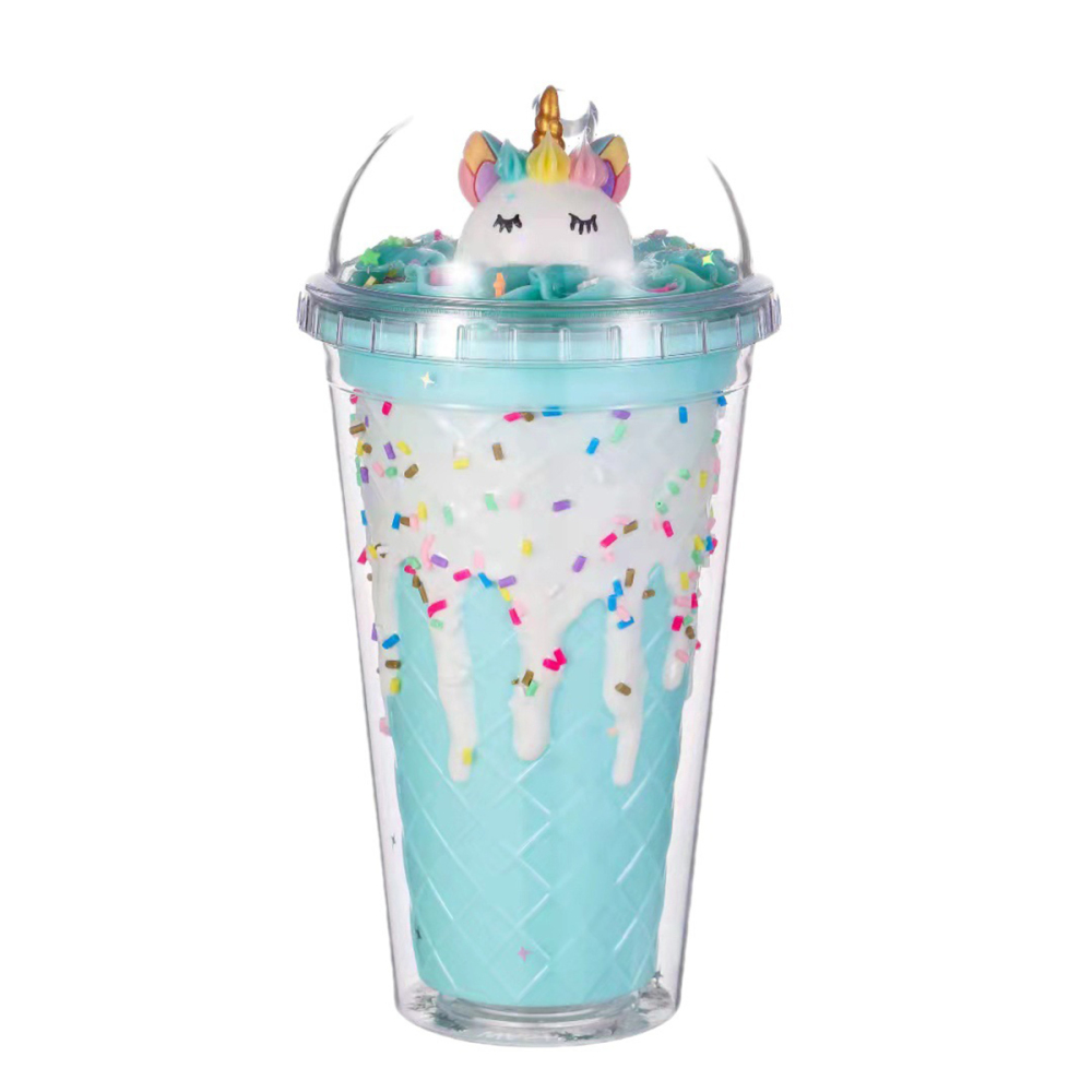 Vaso de plástico de 430 ml para bebidas frías con pajita y tapa