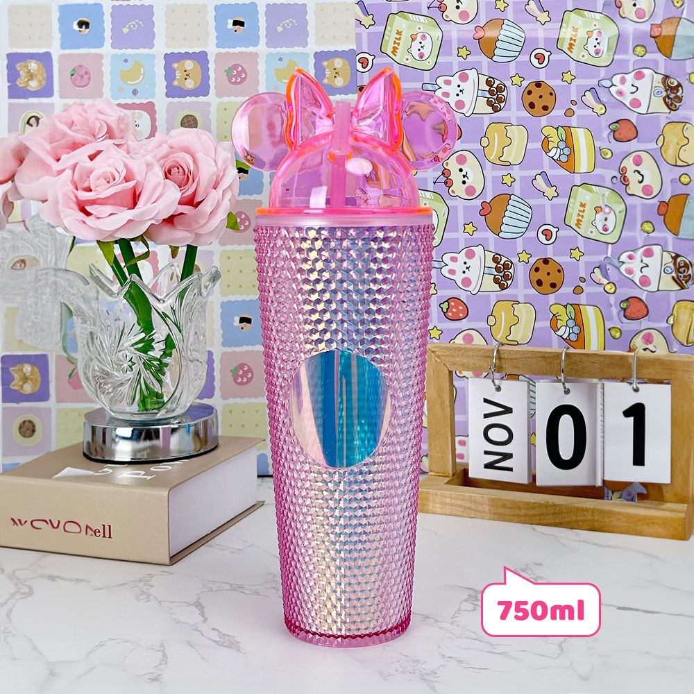 Vaso con pajita de dibujos animados de 750 ml