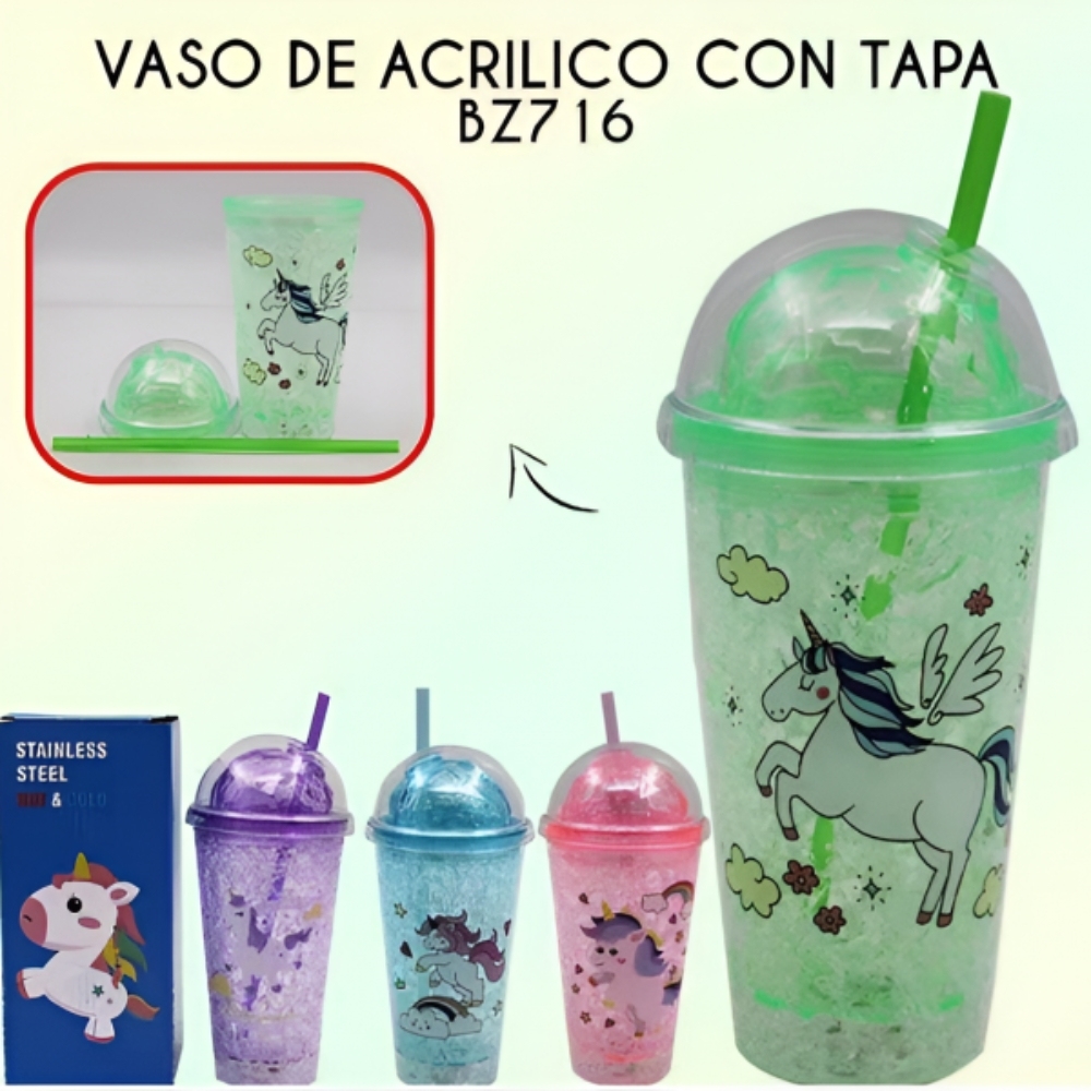 Vaso con tapa de cúpula, Unicornio, 450 ml,
