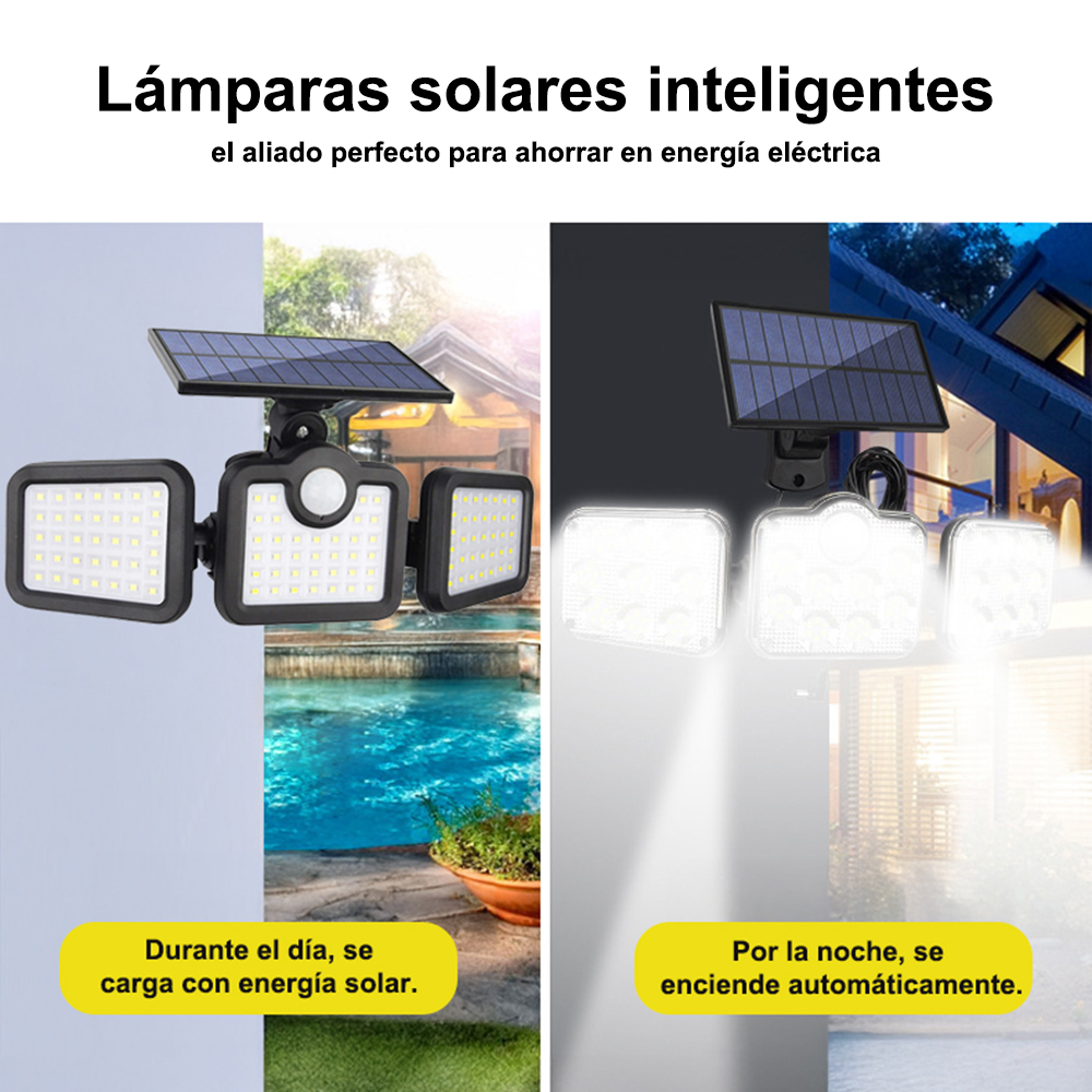 Lámpara de pared solar.Cuentas de lámpara de 108 LED, capacidad de la batería: 2400 mah, ángulo de haz ajustable, detección inteligente del cuerpo humano, tres modos para elegir, a prueba de lluvia y nieve, carga solar, diseño con abertura, Se puede contr