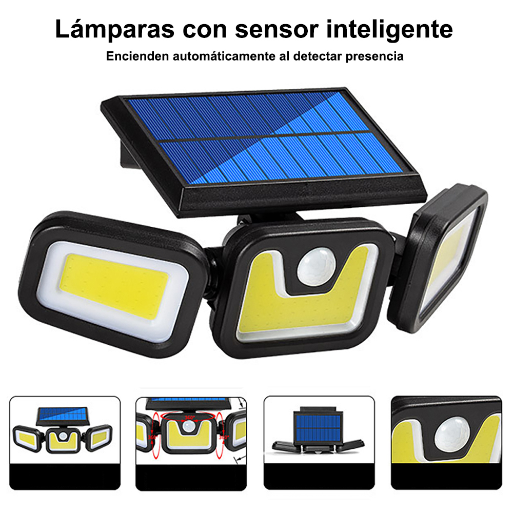 Luz LED con sensor solar, luz solar para exteriores, luz de pared para iluminación de caminos con sensor de movimiento, luz impermeable para jardín y patio, para escaleras y garaje.