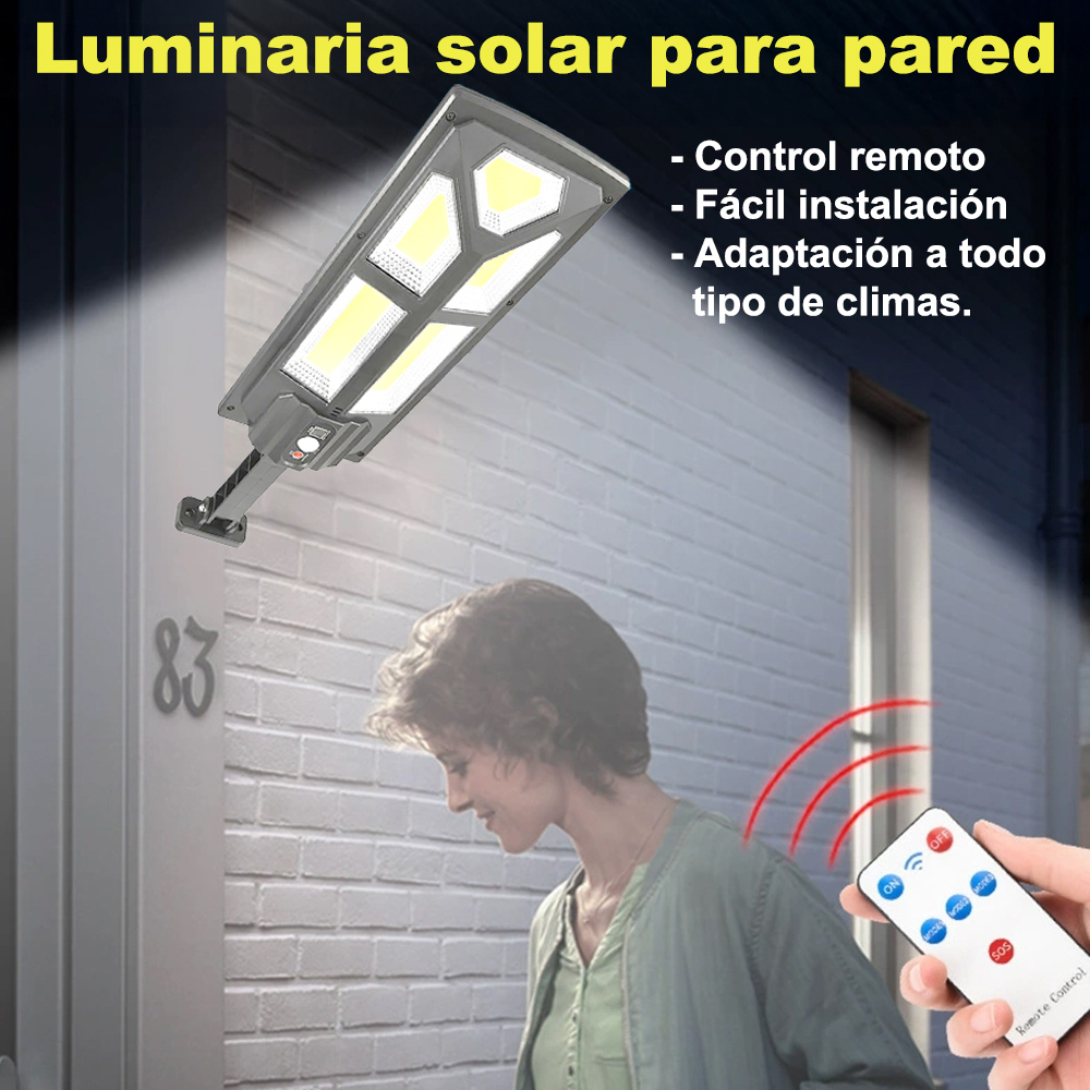 Luminaria solar para pared: impermeable, remoto incluido, instalación sencillísima，El sensor infrarrojo inteligente del cuerpo humano enciende la luz, adecuado para iluminación exterior en patios, jardines, patios, caminos y pasarelas.