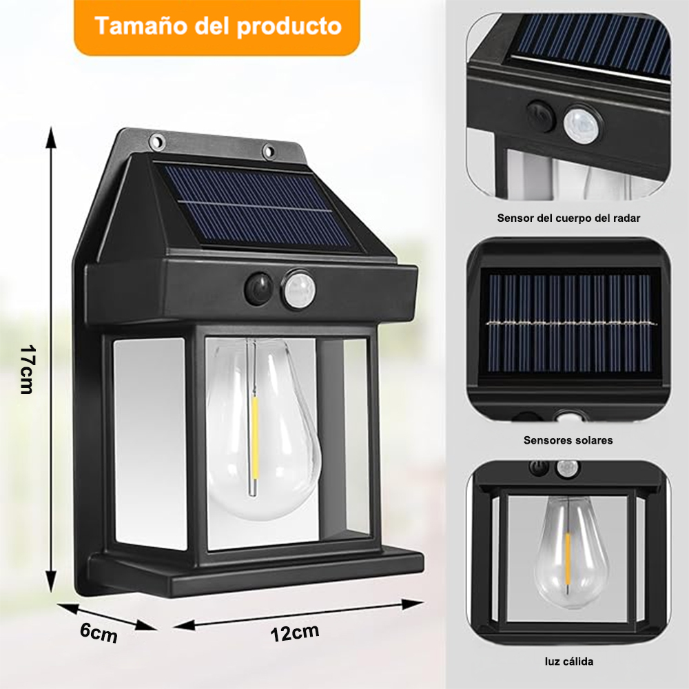 Farola solar, luz de pared para exteriores, luz solar de pared con 3 modos y sensor de movimiento, luz solar impermeable para exteriores, encendido y apagado automático para jardín, patio, jardín, césped y garaje.
