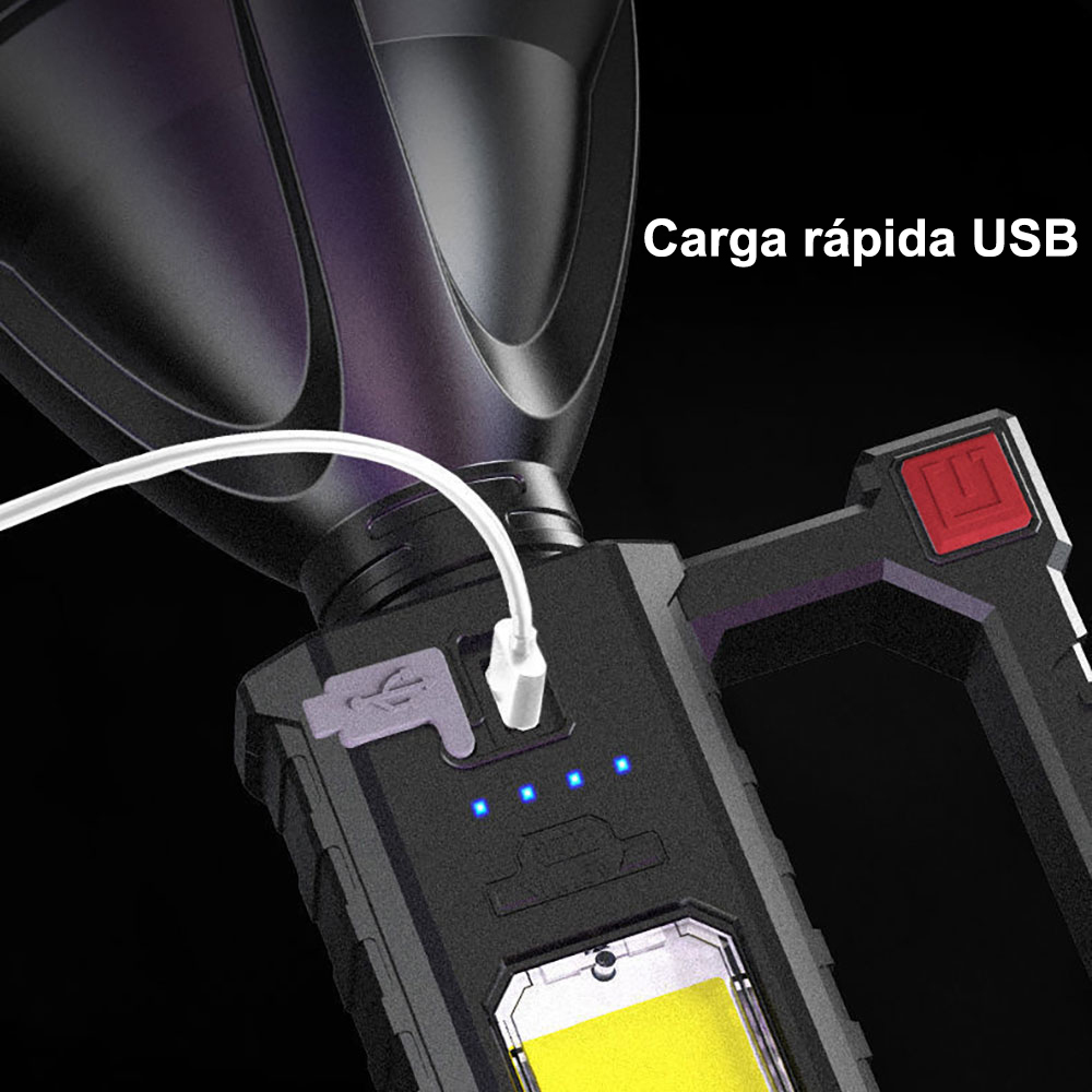 Linterna de Búsqueda Portátil con LED Recargable: 4 Modos de Iluminación Intensos, Ideal para Camping y Excursiones