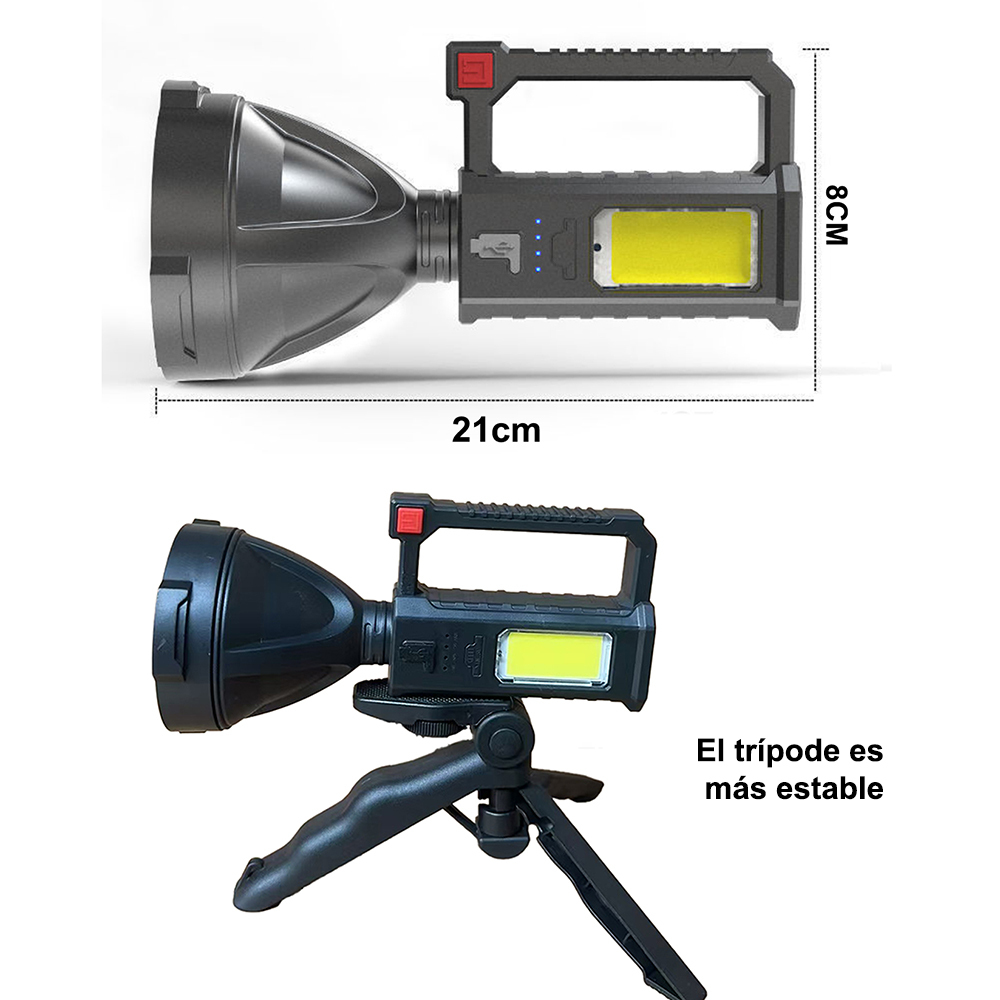 Linterna de Búsqueda Portátil con LED Recargable: 4 Modos de Iluminación Intensos, Ideal para Camping y Excursiones