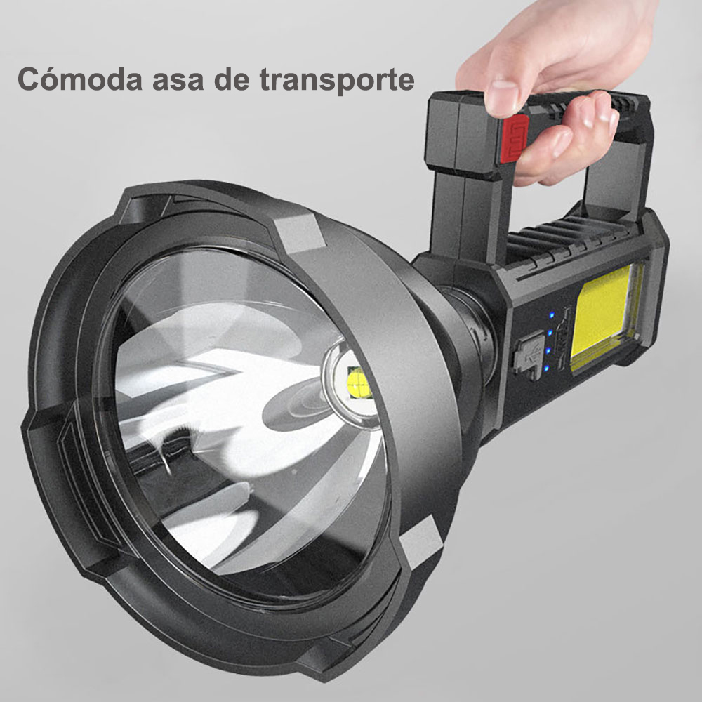 Linterna de Búsqueda Portátil con LED Recargable: 4 Modos de Iluminación Intensos, Ideal para Camping y Excursiones