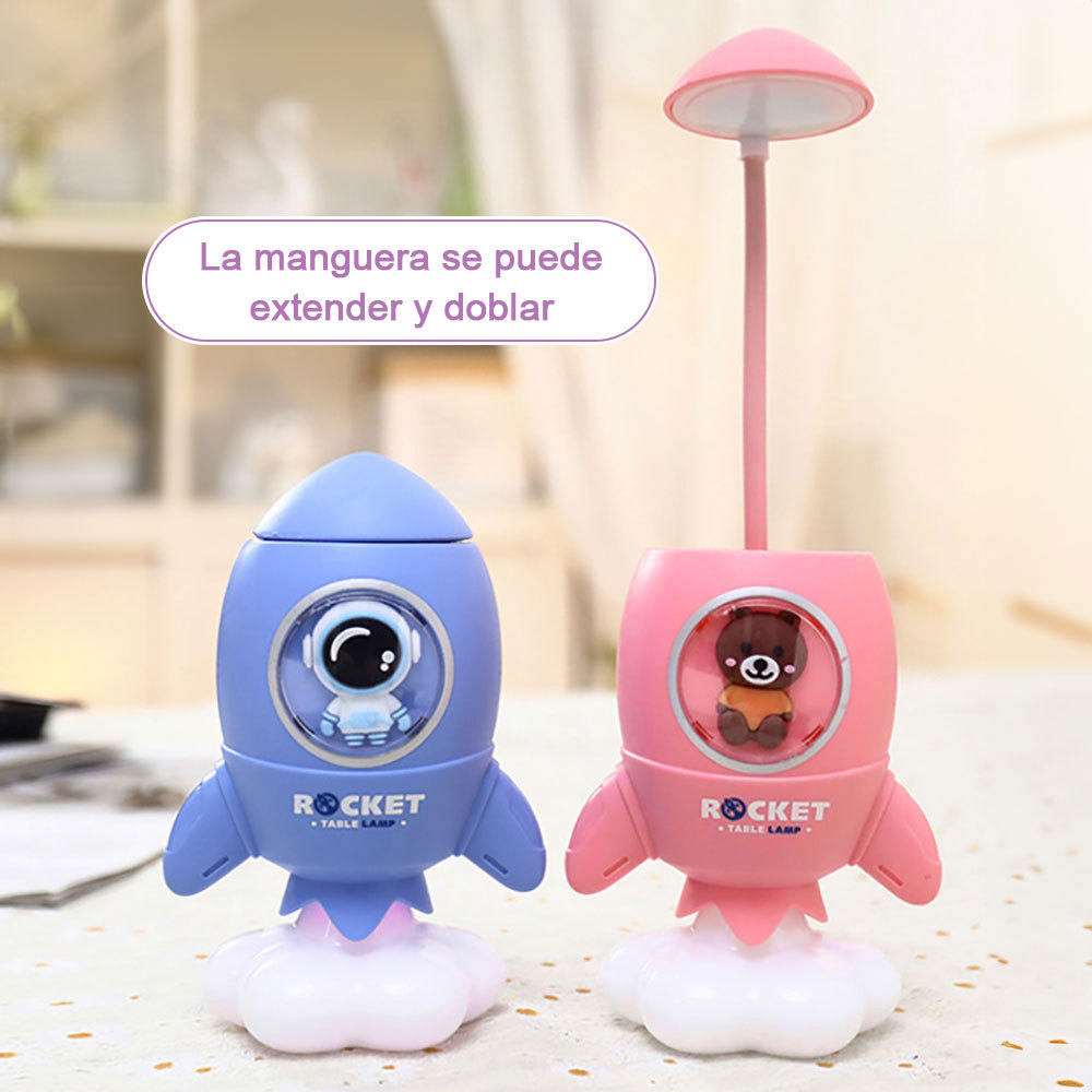 Lámpara escritorio dibujos animados para niños con portalápices, luz LED multifunción con modo cambio color, aprende a leer