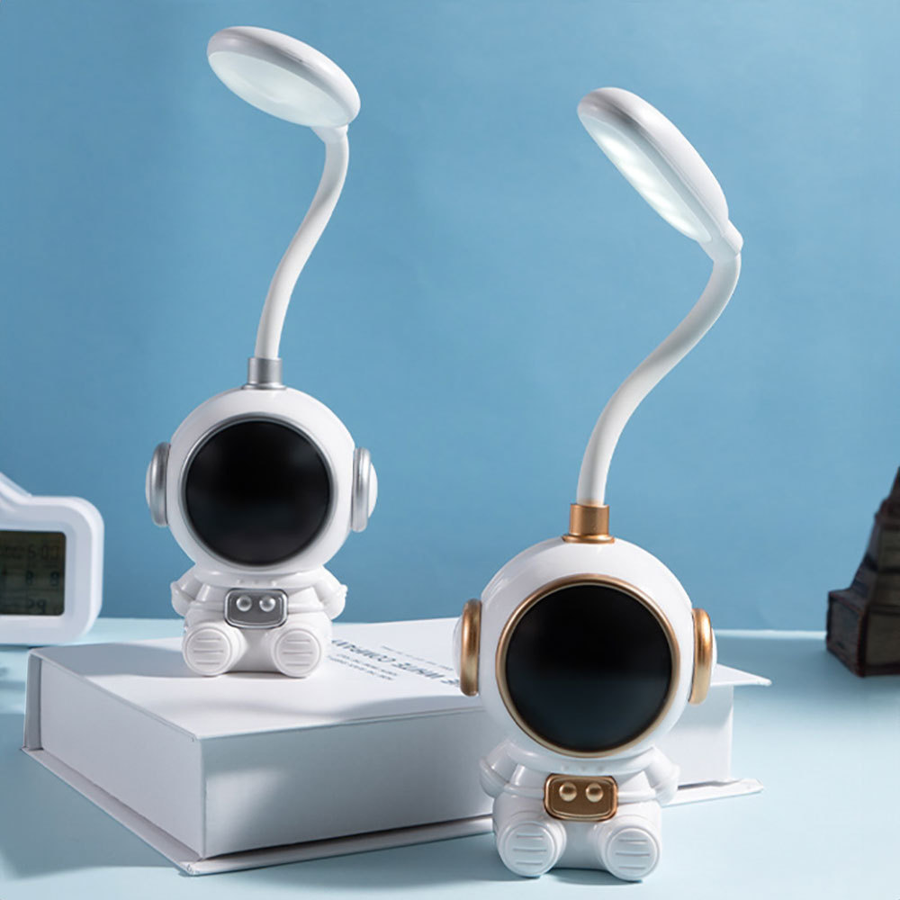 Lámpara mesa LED para niños con forma astronauta, recargable por USB, dos niveles brillo, para mesita noche o escritorio