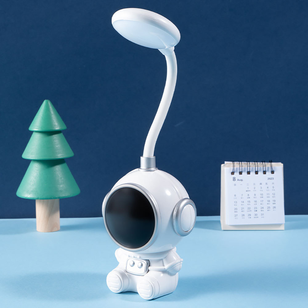 Lámpara mesa LED para niños con forma astronauta, recargable por USB, dos niveles brillo, para mesita noche o escritorio