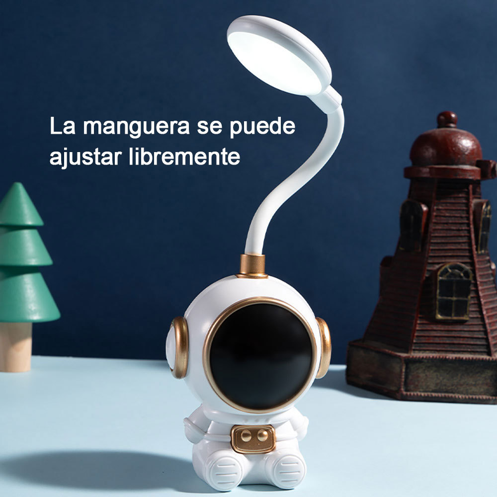 Lámpara mesa LED para niños con forma astronauta, recargable por USB, dos niveles brillo, para mesita noche o escritorio