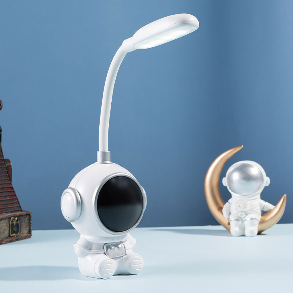 Lámpara mesa LED para niños con forma astronauta, recargable por USB, dos niveles brillo, para mesita noche o escritorio