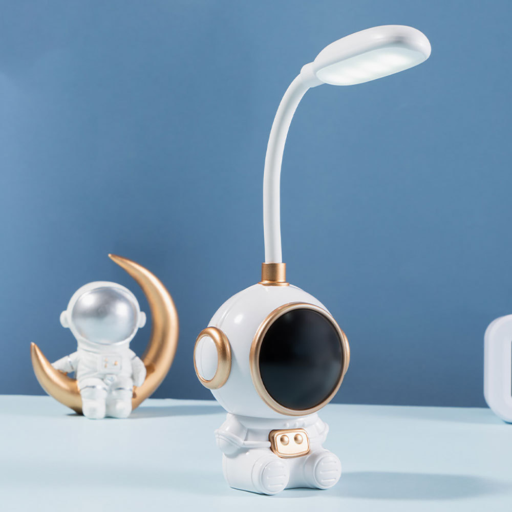 Lámpara mesa LED para niños con forma astronauta, recargable por USB, dos niveles brillo, para mesita noche o escritorio