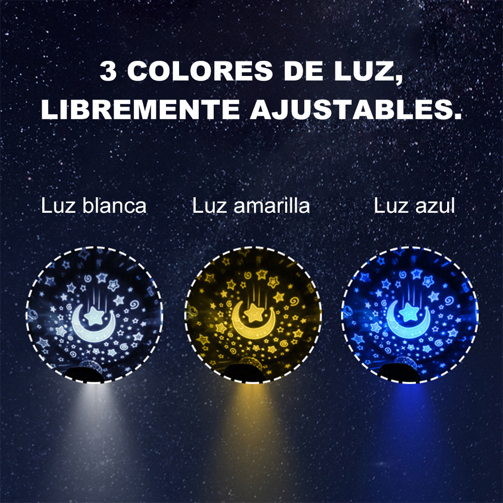 Proyector luz noche estrellada, recargable por USB con 6 patrones proyector para decoración fiestas en habitaciones