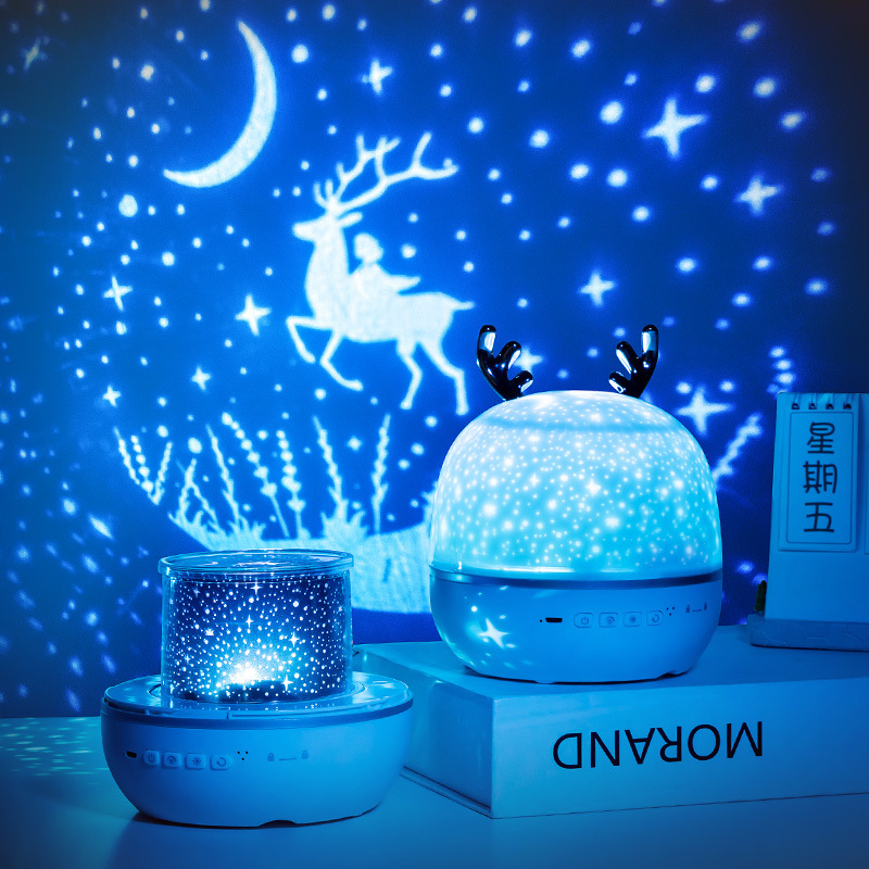 Proyector de luz nocturna, imagen giratoria, altavoz bluetooth