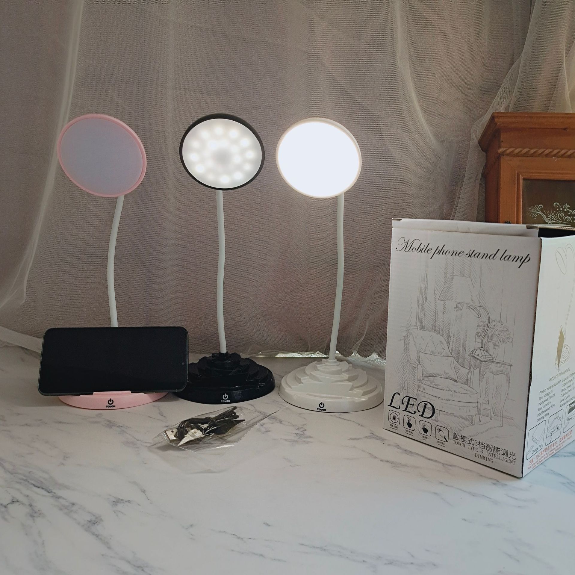 Luz LED de lectura y aprendizaje, control táctil, carga USB