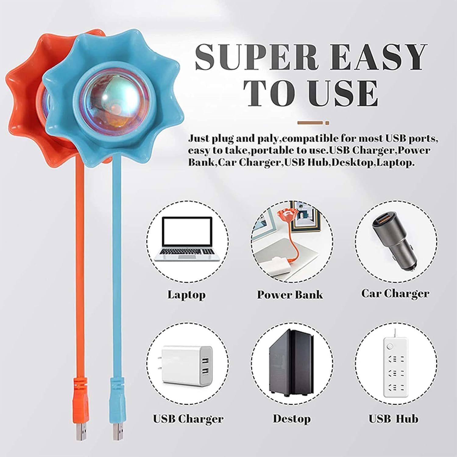 Luz del proyector de puesta de sol, luz ambiental USB